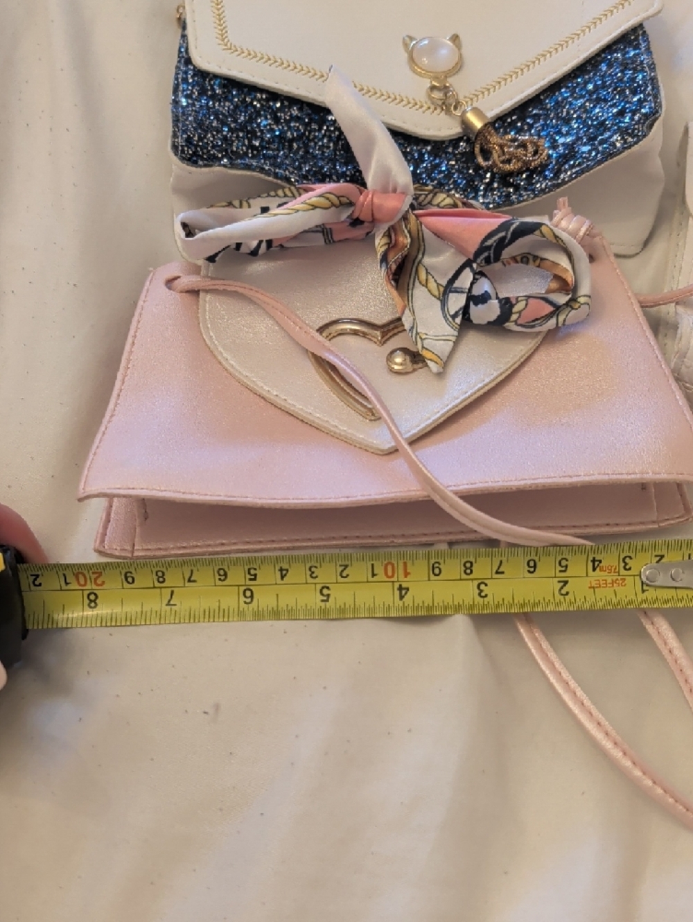 Women's White and Pink Crossbody Bag Set - Fashion Scarf Detail Set Of 3 - Picture 2 of 10
